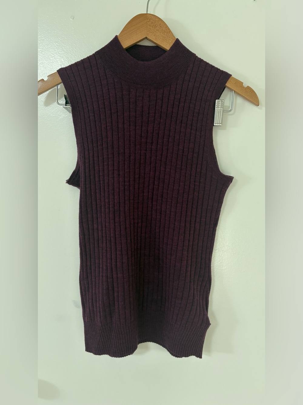 Ellen Tracy Sleeveless Ribbed Mock Neck Tank - Plum